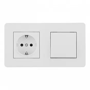 Розетка с заземлением и шторками с одноклавишным выключателем в комплекте с рамкой на два поста (белый) Arte Milano SET16-2 SET16-2-40-1-30-1 white