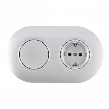 Розетка с заземлением и шторками с одноклавишным выключателем в комплекте с рамкой на два поста (серебро) Arte Milano SET08-2 SET08-2-40-1-30-1 silver