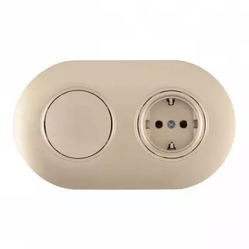 Розетка с заземлением и шторками с одноклавишным выключателем в комплекте с рамкой на два поста (шампань) Arte Milano SET08-2 SET08-2-40-1-30-1 shampan