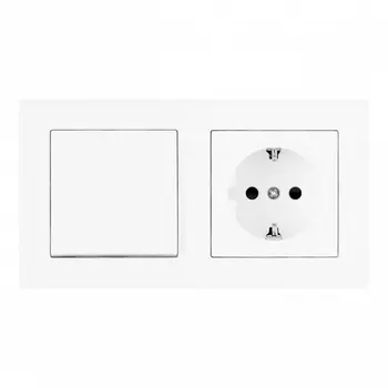 Розетка с заземлением и шторками с одноклавишным выключателем с рамкой на два поста (белый) Arte Milano SET06-2 SET06-2-30-1-40-1 White