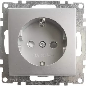 Розетка с заземлением и шторками (серебро) Stekker Катрин 39582