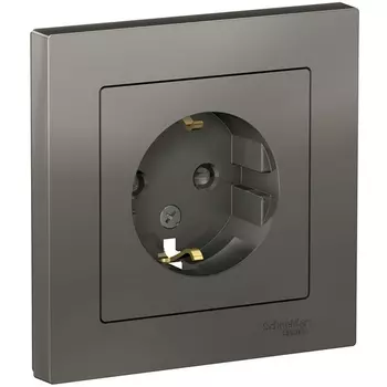 Розетка с заземлением и шторками (сталь) Systeme Electric AtlasDesign ATN000944