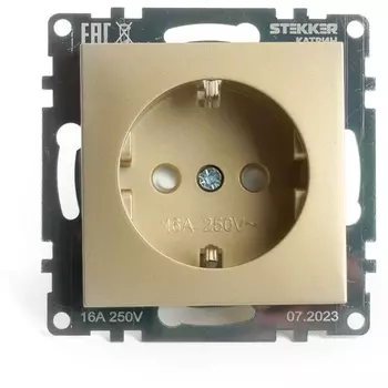 Розетка с заземлением и шторками (золото) Stekker Катрин 49224