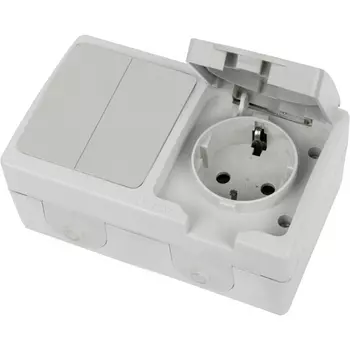 Розетка с заземлением с двухклавишным выключателем (белый,серый) Stekker Велена 49729