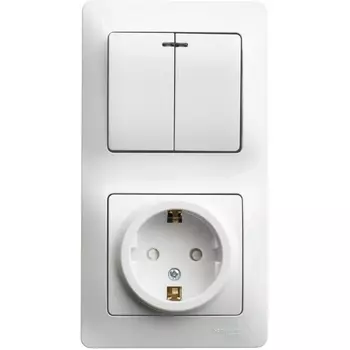 Розетка с заземлением с двухклавишным выключателем (белый) Systeme Electric GSL000175