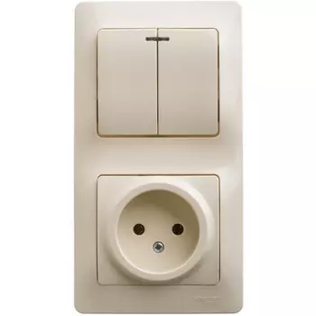 Розетка с заземлением с двухклавишным выключателем (бежевый) Systeme Electric GSL000273