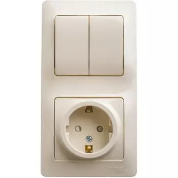 Розетка с заземлением с двухклавишным выключателем (бежевый) Systeme Electric Glossa GSL000274