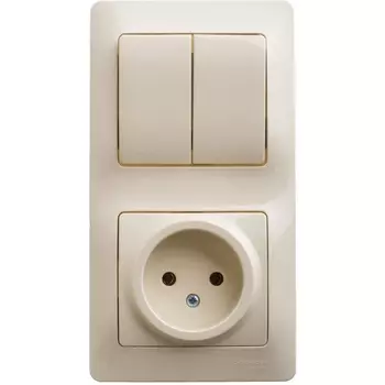 Розетка с заземлением с двухклавишным выключателем (бежевый) Systeme Electric GSL000272