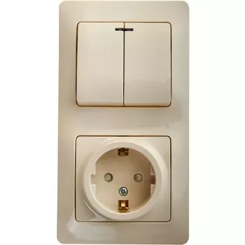 Розетка с заземлением с двухклавишным выключателем (бежевый) Systeme Electric GSL000275