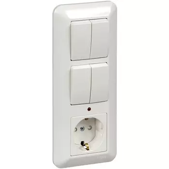 Розетка с заземлением с двумя двухклавишными выключателями (белый) Systeme Electric Prima BK2VR-008B-B