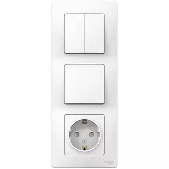 Розетка с заземлением с одноклавишным и двухклавишным выключателем (белый) Systeme Electric Blanca BLNBS101201