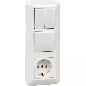Розетка с заземлением с одноклавишным и двухклавишным выключателем (белый) Systeme Electric Prima BK2VR-008A-BI