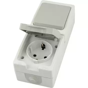 Розетка с заземлением с одноклавишным выключателем (белый,серый) Stekker Велена 49738