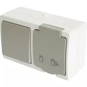 Розетка с заземлением с одноклавишным выключателем (белый,серый) Stekker Велена 49725