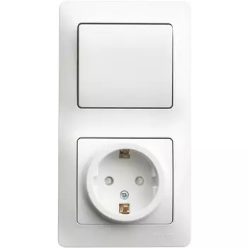 Розетка с заземлением с одноклавишным выключателем (белый) Systeme Electric Glossa GSL000170