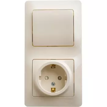 Розетка с заземлением с одноклавишным выключателем (бежевый) Systeme Electric Glossa GSL000270