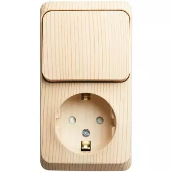 Розетка с заземлением с одноклавишным выключателем (сосна) Systeme Electric BPA16-201D