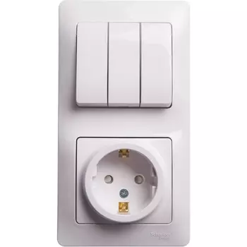 Розетка с заземлением с трехклавишным выключателем (белый) Systeme Electric Glossa GSL000178
