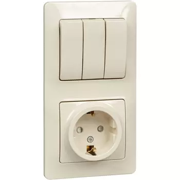 Розетка с заземлением с трехклавишным выключателем (Бежевый) Systeme Electric Glossa GSL000278
