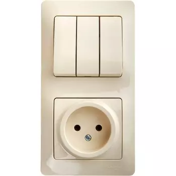 Розетка с заземлением с трехклавишным выключателем (бежевый) Systeme Electric GSL000276