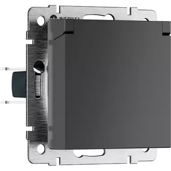 Розетка с заземлением с защит. крышкой и шторками (графит матовый) Werkel W1171264 (a069592)