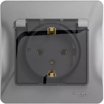 Розетка с заземлением, шторками и крышкой (алюминий) Systeme Electric Glossa GSL000346