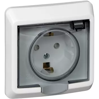 Розетка с заземлением, шторками и крышкой (белый) Systeme Electric Этюд PC16-044B
