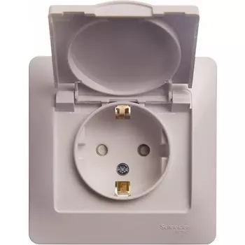 Розетка с заземлением, шторками и крышкой (белый) Systeme Electric Glossa GSL000146