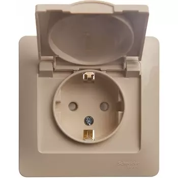Розетка с заземлением, шторками и крышкой (бежевый) Systeme Electric Glossa GSL000246