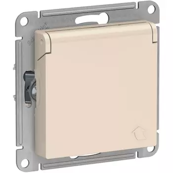 Розетка с заземлением, шторками и крышкой (бежевый) Systeme Electric AtlasDesign ATN000246