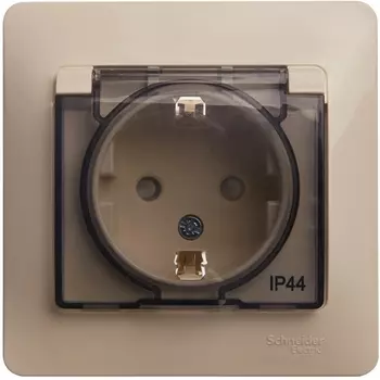 Розетка с заземлением, шторками и крышкой (бежевый) Systeme Electric Glossa GSL000248