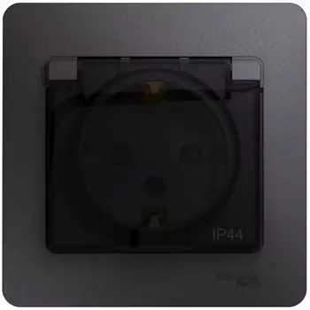 Розетка с заземлением, шторками и крышкой (графит) Systeme Electric Glossa GSL001348