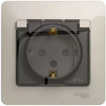 Розетка с заземлением, шторками и крышкой (молочный) Systeme Electric Glossa GSL000948