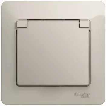 Розетка с заземлением, шторками и крышкой (молочный) Systeme Electric Glossa GSL000946