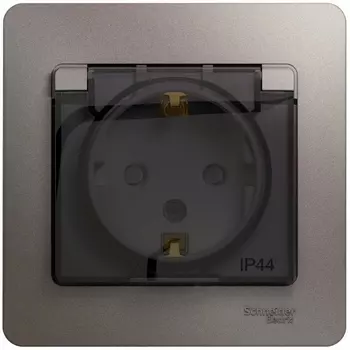 Розетка с заземлением, шторками и крышкой (платина) Systeme Electric Glossa GSL001248