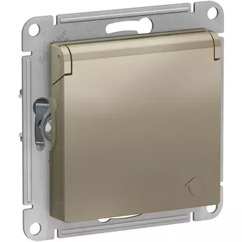 Розетка с заземлением, шторками и крышкой (шампань) Systeme Electric AtlasDesign ATN000546