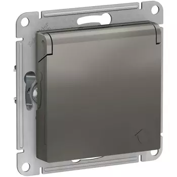 Розетка с заземлением, шторками и крышкой (сталь) Systeme Electric AtlasDesign ATN000946