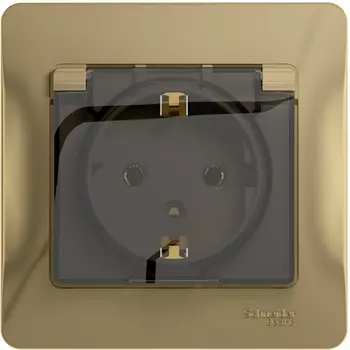 Розетка с заземлением, шторками и крышкой (титан) Systeme Electric Glossa GSL000446