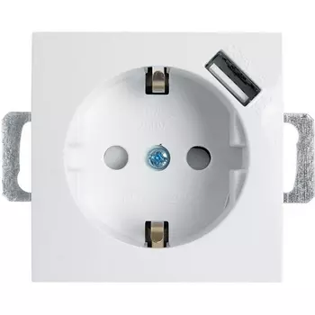 Розетка с заземлением, шторками и USB (белый) Stekker Эрна 39318