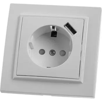 Розетка с заземлением, шторками и USB (белый) Stekker Эрна 39051