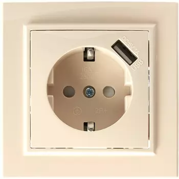 Розетка с заземлением, шторками и USB (слоновая кость) Stekker Эрна 39237