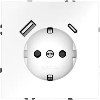 Розетка с заземлением, шторками и USB Type A+С (белый матовый) Voltum S70 VLS040502