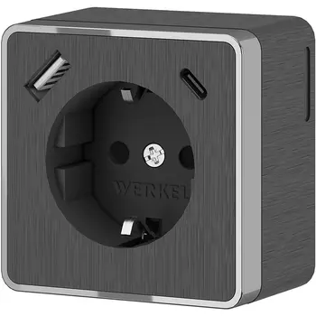 Розетка с заземлением,шторками и USB Type A+С (графит рифленый) Werkel W5071704 (a057704)