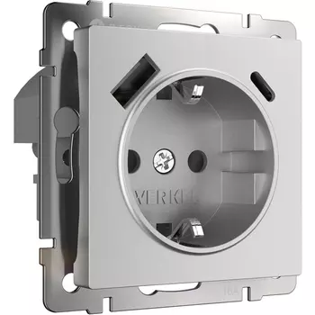 Розетка с заземлением,шторками и USB Type A+С (серебряный матовый) Werkel W1171765 (a063618)