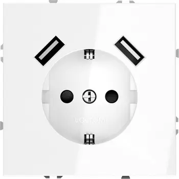 Розетка с заземлением, шторками и USBх2 (белый глянцевый) Voltum S70 VLS040401