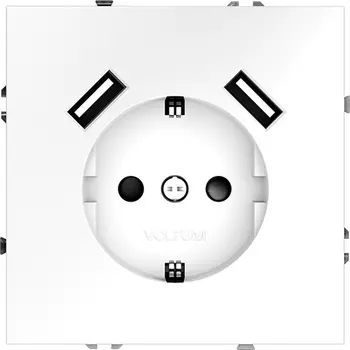 Розетка с заземлением, шторками и USBх2 (белый матовый) Voltum S70 VLS040402
