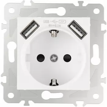Розетка с заземлением, шторками и USBх2 DC 5V 2.1A Arte Milano am-203 203.47-1.white