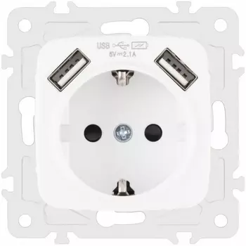 Розетка с заземлением, шторками и USBх2 DC 5V 2.1A Arte Milano am-205 205.47-1.white