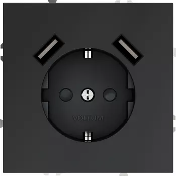 Розетка с заземлением, шторками и USBх2 (графит) Voltum S70 VLS040407