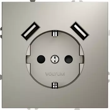 Розетка с заземлением, шторками и USBх2 (кашемир) Voltum S70 VLS040403